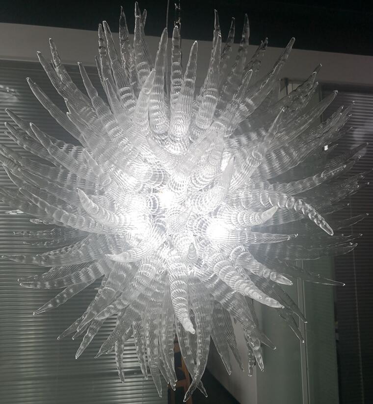 36-inch transparent glass chain pendant light with custom spiral crystal design for home, hotel, and restaurant decor