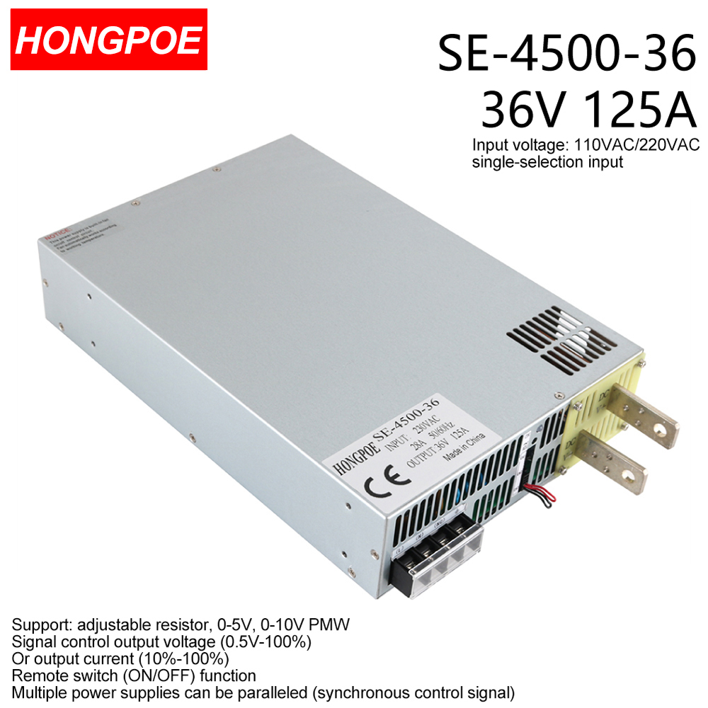36V 125A 4500W SMPS CE Certified Adjustable AC-DC Power Supply with 0-5V/0-10V PLC/PWM Signal Control, 0-36V Regulator, 36V125A Power Supply