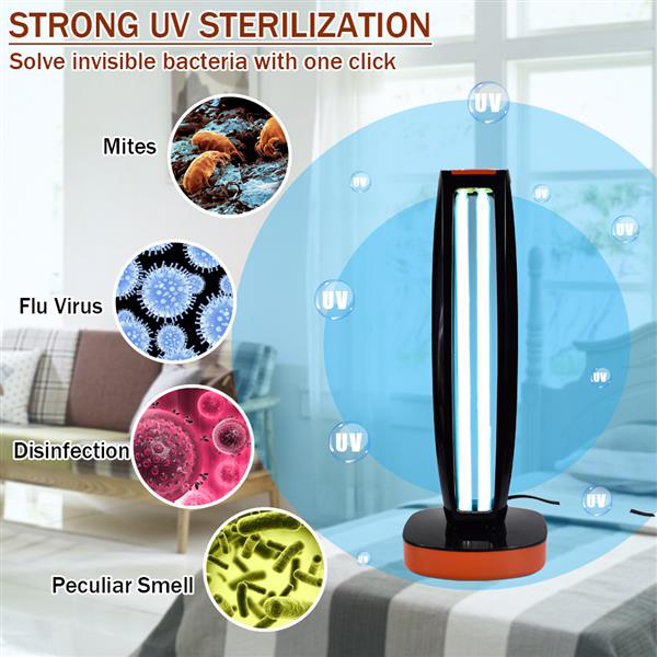 38W indoor UV sterilization lamp with 110V wireless remote, 1.5m black power cord and blue light function