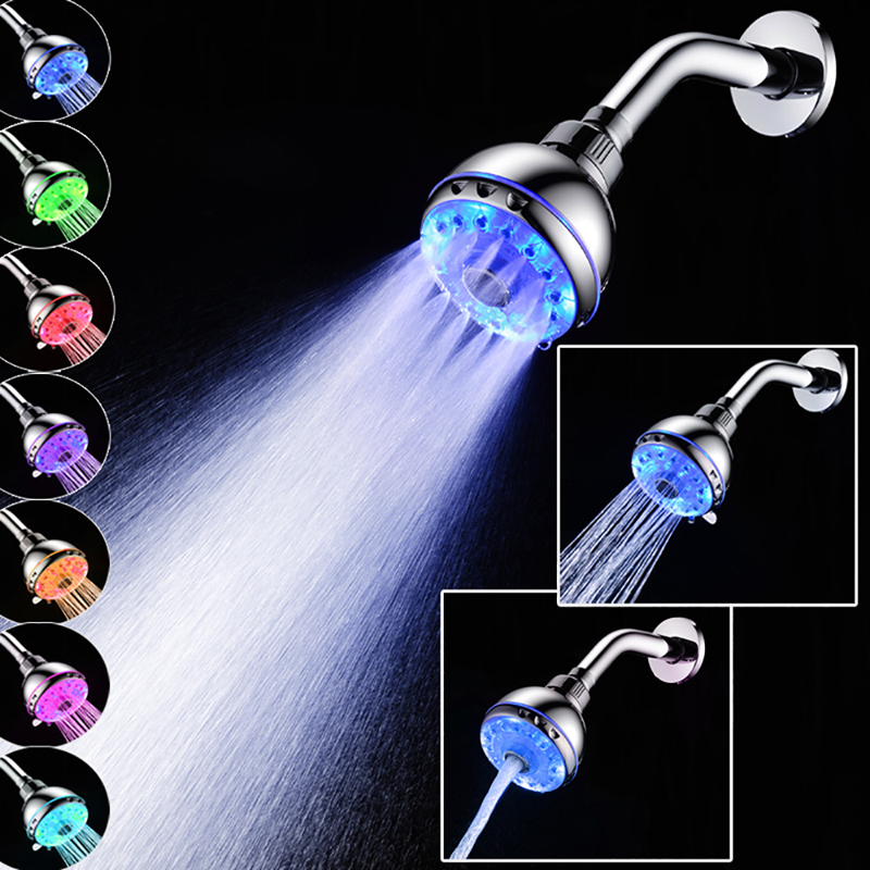 3-color temperature sensor shower head with RGB 7-color LED lights for bathroom water filtration