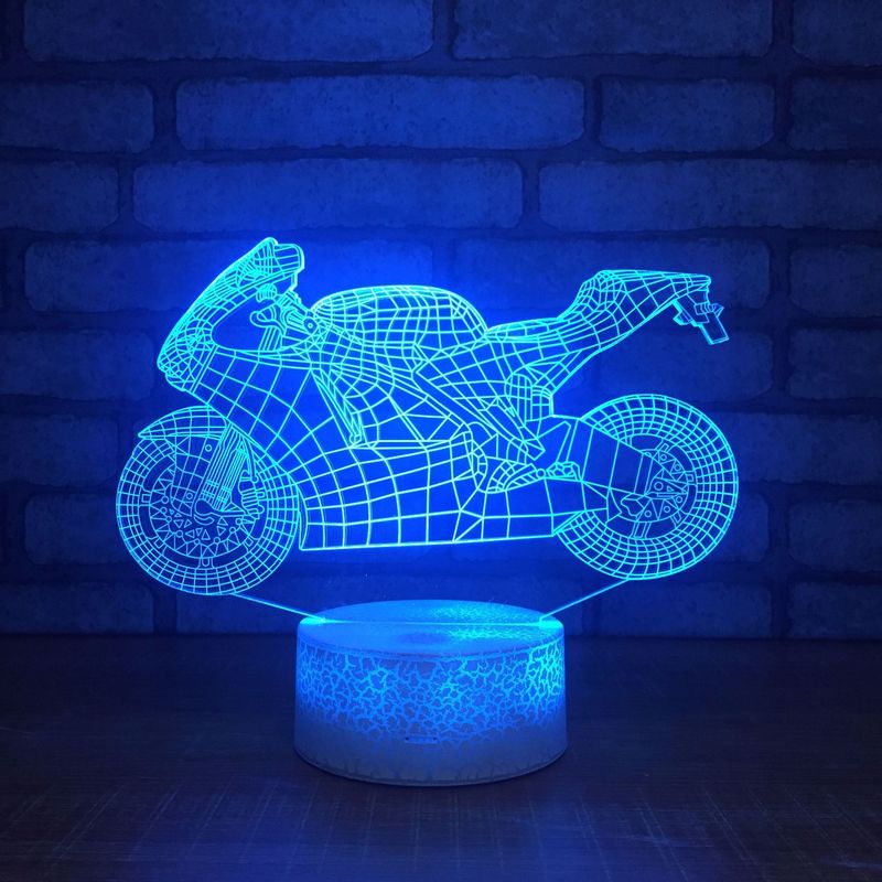 3D acrylic LED motorcycle night light with touch control for 7-color changing, ideal as a desk lamp or festive decor, perfect Christmas present