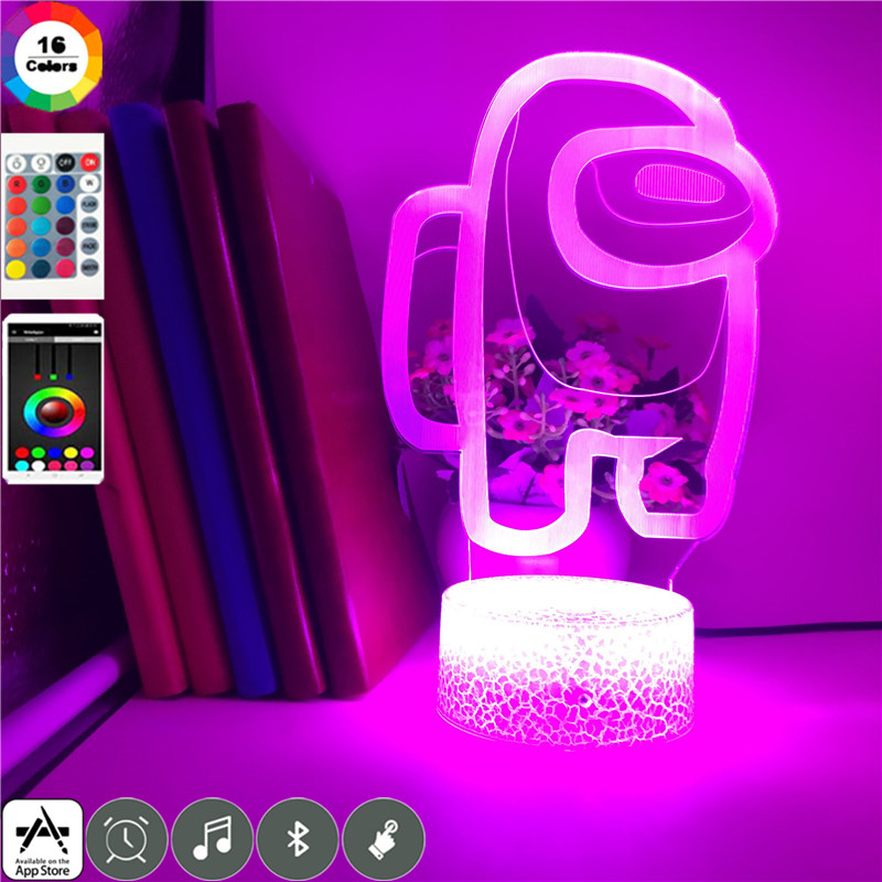 3D acrylic night light for kids' room decor, LED desk lamp with Among Us theme, creating a cozy nightlight ambiance