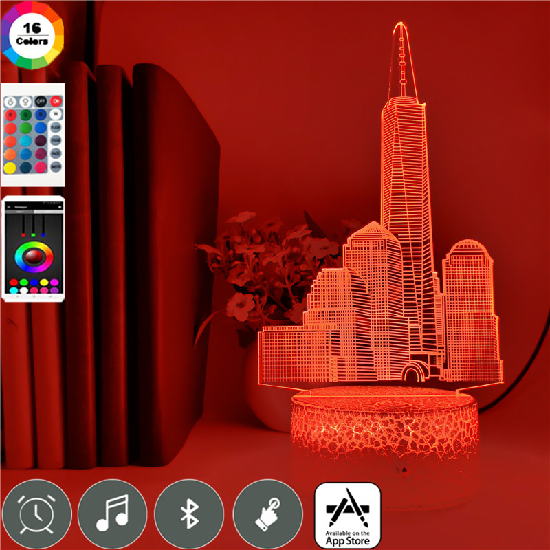 3D Empire State Building LED night lamp with remote, offering 16 color options