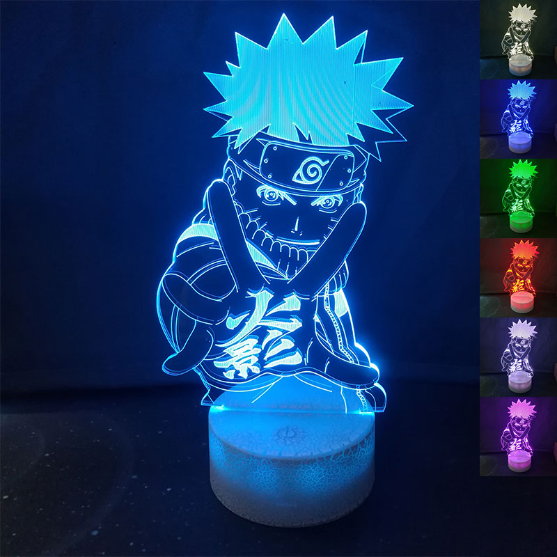 3D LED lamp featuring Naruto with 7 color-changing modes, an engraved acrylic touch night light perfect for kids' rooms and Christmas gifts
