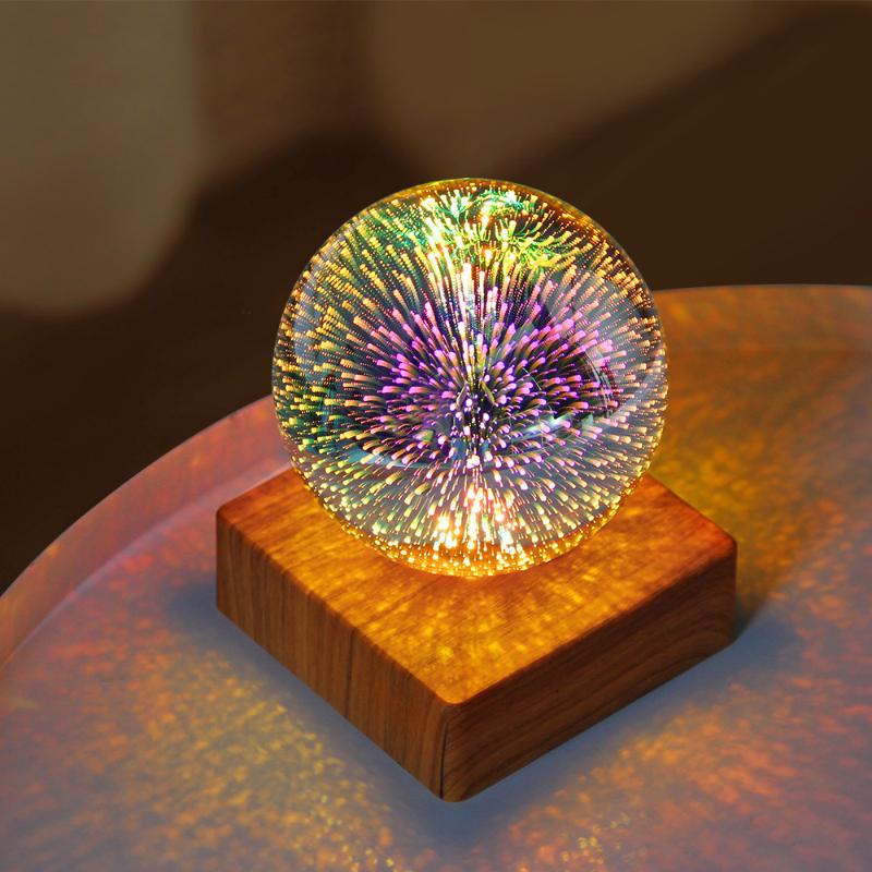 3D LED night light with starry sky and firework effects for bedroom decor, USB-powered colorful atmosphere lamp
