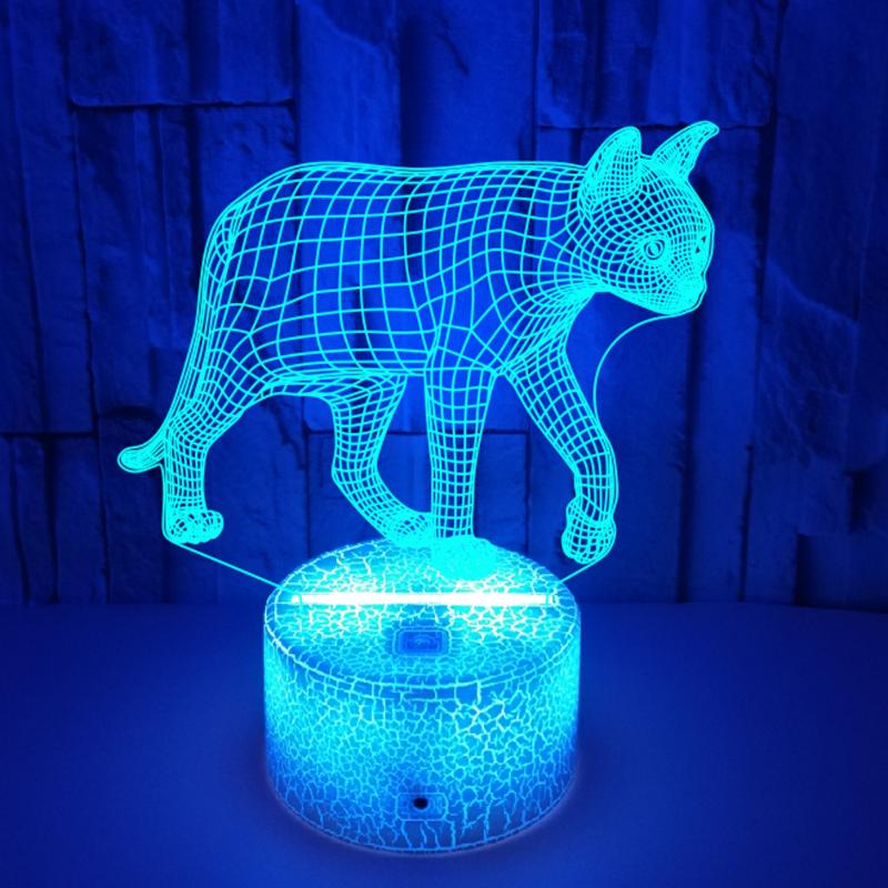3D LED night light with touch control, featuring a cute cat design and 7 color options for home decor