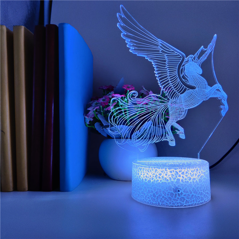 3D LED unicorn night light with USB power for bedroom desk, party decor, and ambiance control via app