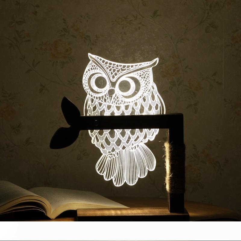 3D owl-shaped LED desk lamp with US plug for indoor lighting
