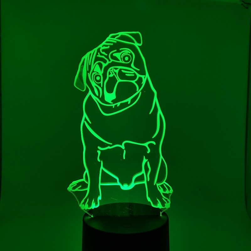 3D RGB LED night light pug lamp for pet lovers, USB-powered table decor gift