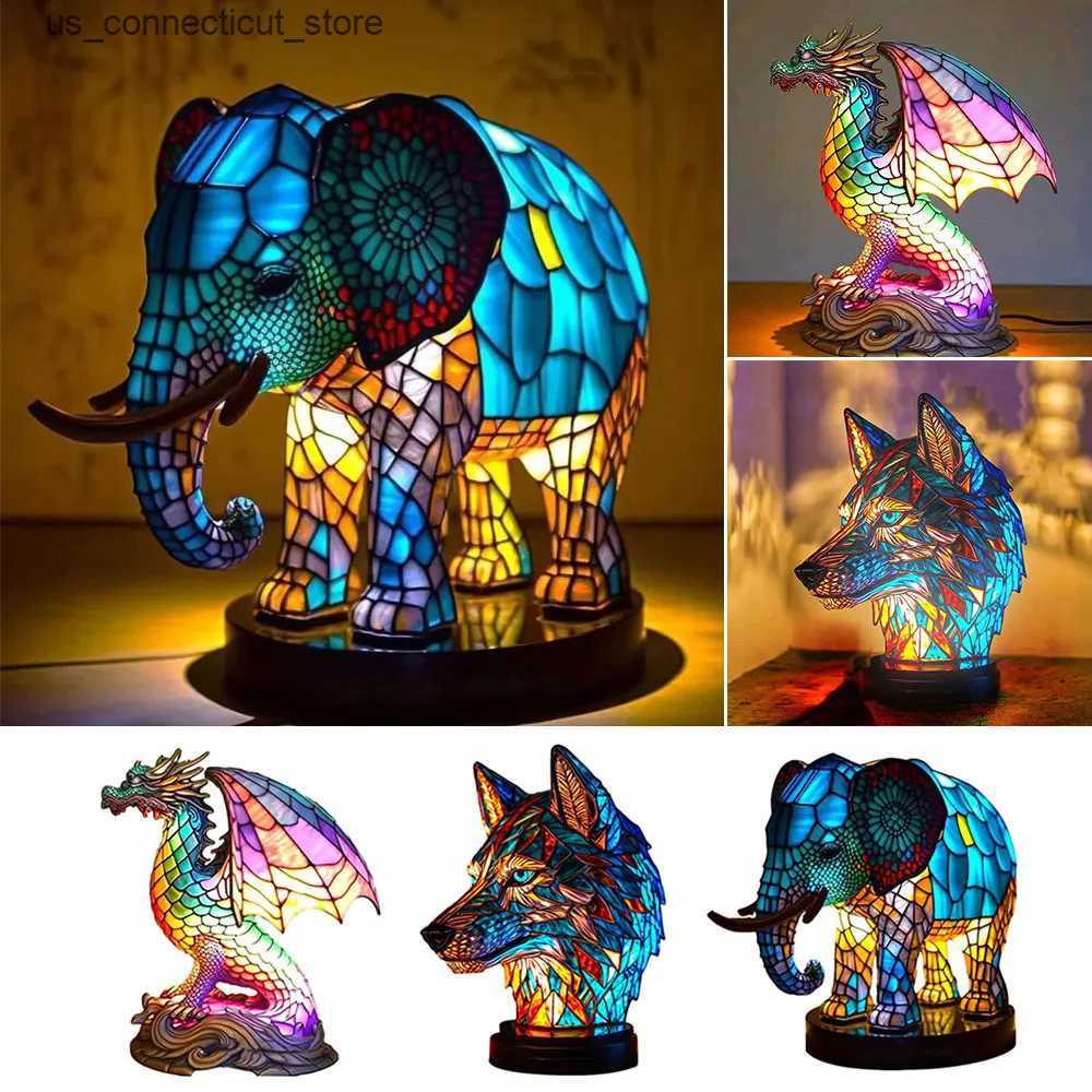 3D stained glass animal-shaped table lamp for bedroom ambiance