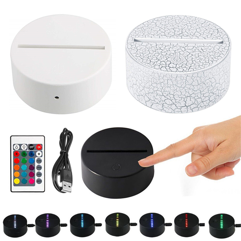3D touch lamp base with USB cable, 7-color night light for bedroom, kids' room, living room, or party decor