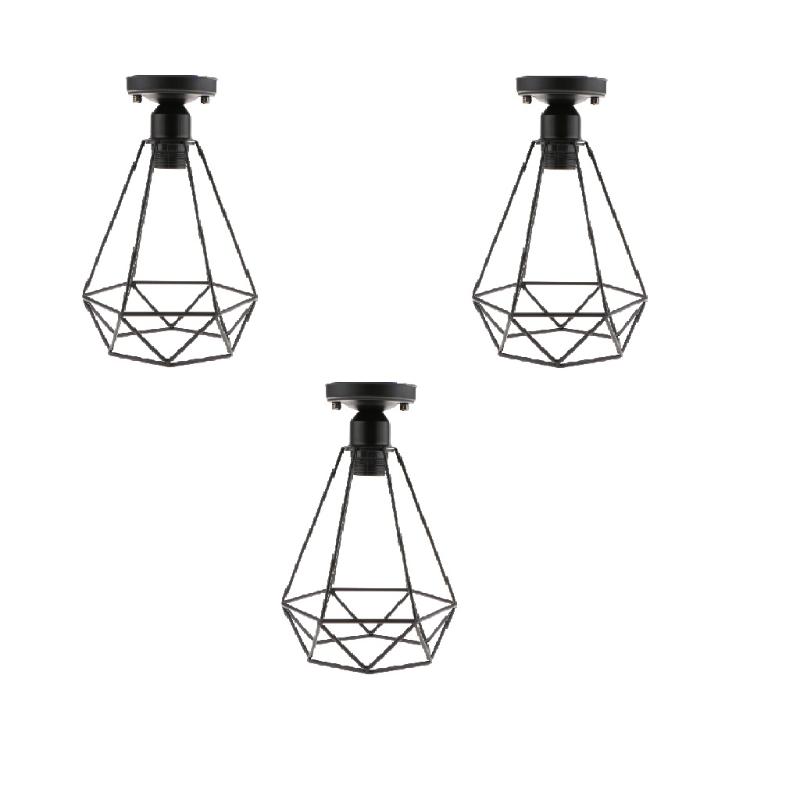 3-piece antique black wire loft pendant ceiling light cage set for aisle or hallway lighting with an iron design