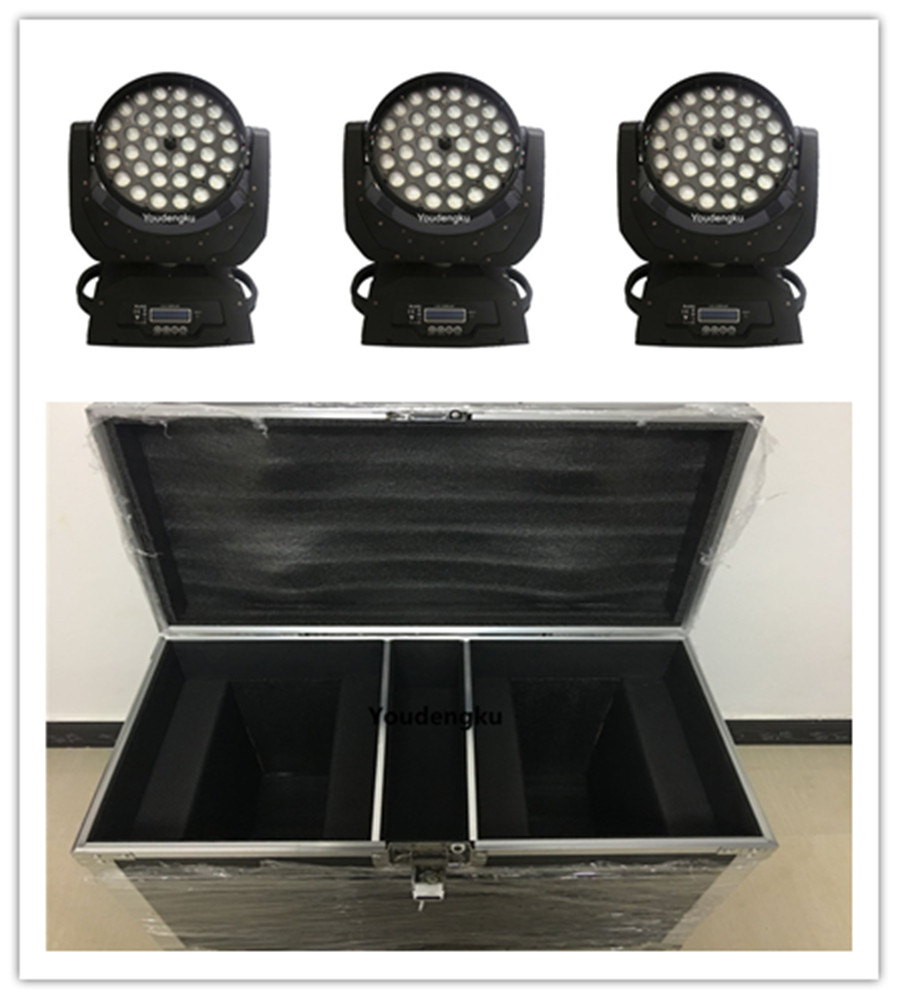 4 DMX LED wash fixtures with flight cases, 36x15W 5-in-1 zoom moving heads for stage and disco lighting