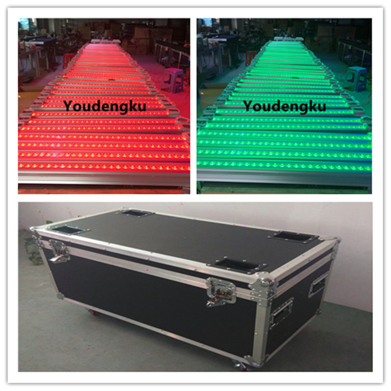 4 DMX-controlled waterproof LED RGB bars with flight cases, 36x3W wall washer lights in 3-in-1 design
