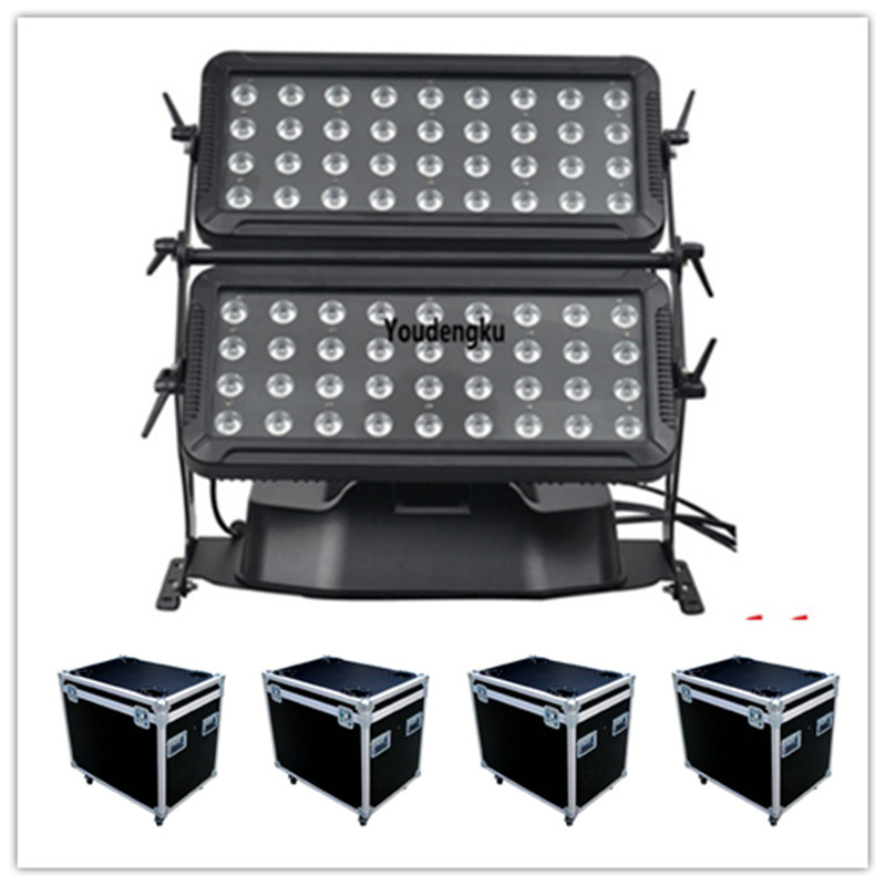 4 LED wall washers with flight case, 72x18W RGBWA UV 6-in-1 IP65 double-head outdoor fixtures for hotels and city lighting