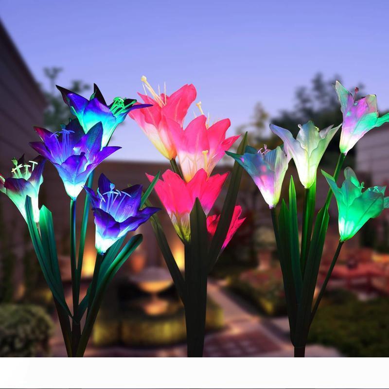 4 Lily Lanterns for Outdoor Rainproof Garden Ground Insertion, Simulated Lawn Decorative Lighting with Random Delivery