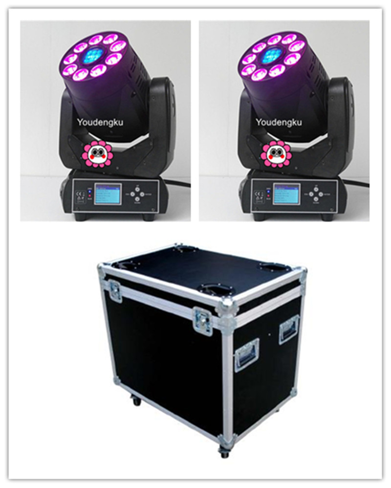 4 pieces of 90W moving head spotlights with 9x12W RGBWA UV 6-in-1 LED beam and spot wash 3-in-1 moving head lights, including flight cases