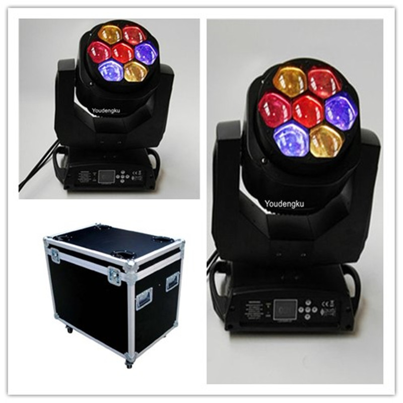 4 professional stage lighting pieces with flightcase, featuring 7x15W RGBW wash zoom LED mini beam moving heads for DJ equipment