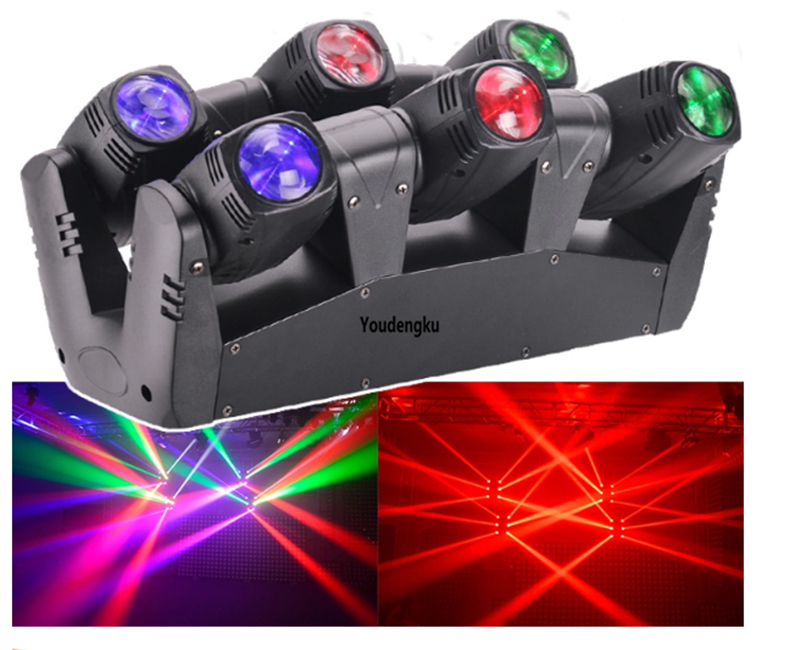 4 RGBW LED moving heads with 6x10 wash beams, 4-in-1 beam effects, DMX512 control, and spider beam light featuring 6 eyes