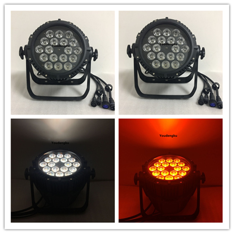 4 RGBW LED par cans with 64 LEDs, IP65 rated, 18x12W, 4-in-1 color mixing