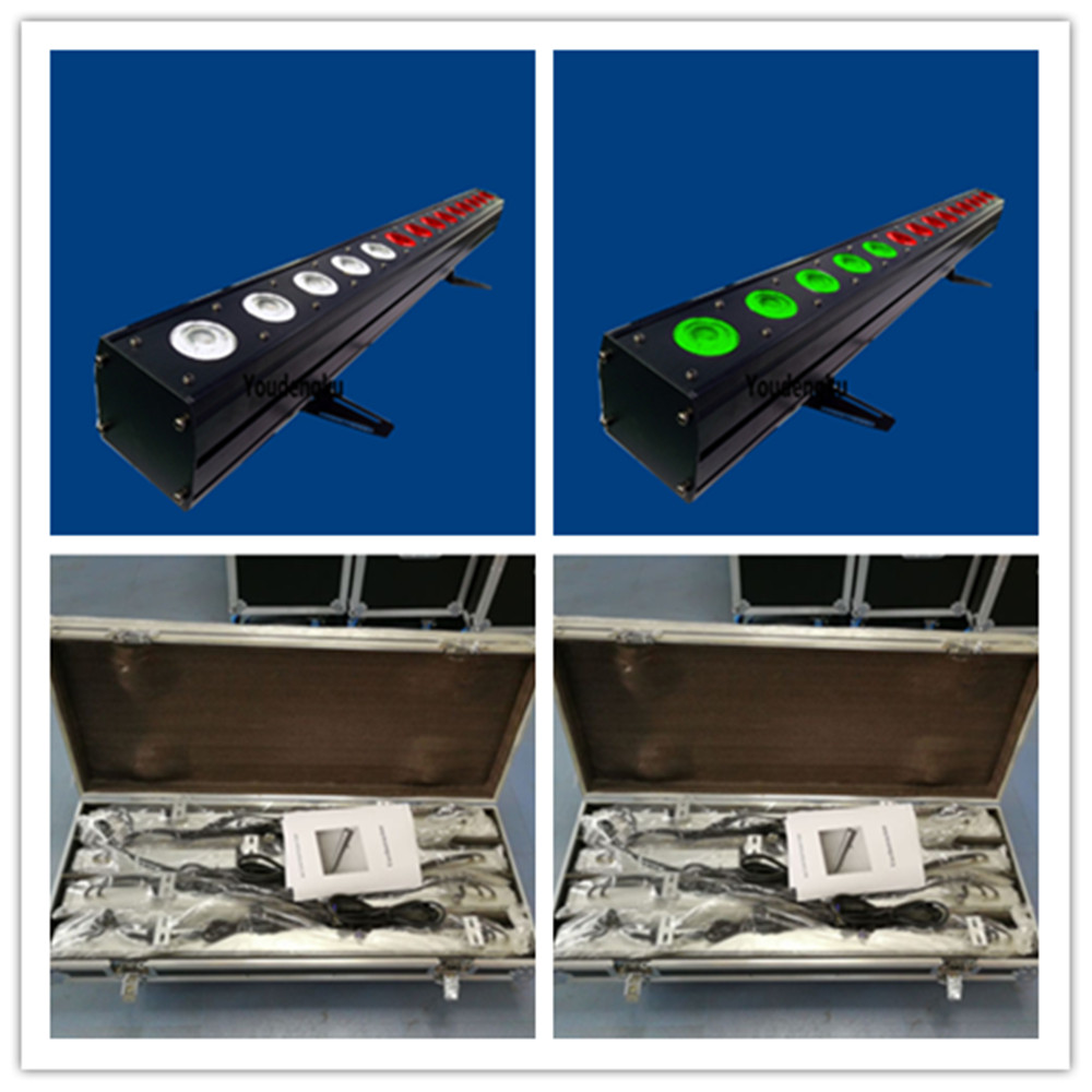 4 RGBWA 5-in-1 LED wall washer fixtures with flight cases and individual LED controls, 14x15W indoor floodlights
