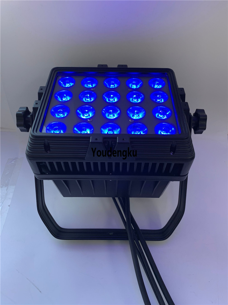 4 waterproof 18W RGBAWUV LED wall washers for buildings, churches, and urban color lighting in 6-in-1 PAR configurations