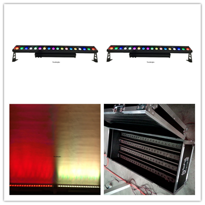 4 waterproof 18x18W RGBWA UV 6-in-1 LED linear wall washer lights with flight case and IP65 rating for single-point controlled wall dyeing