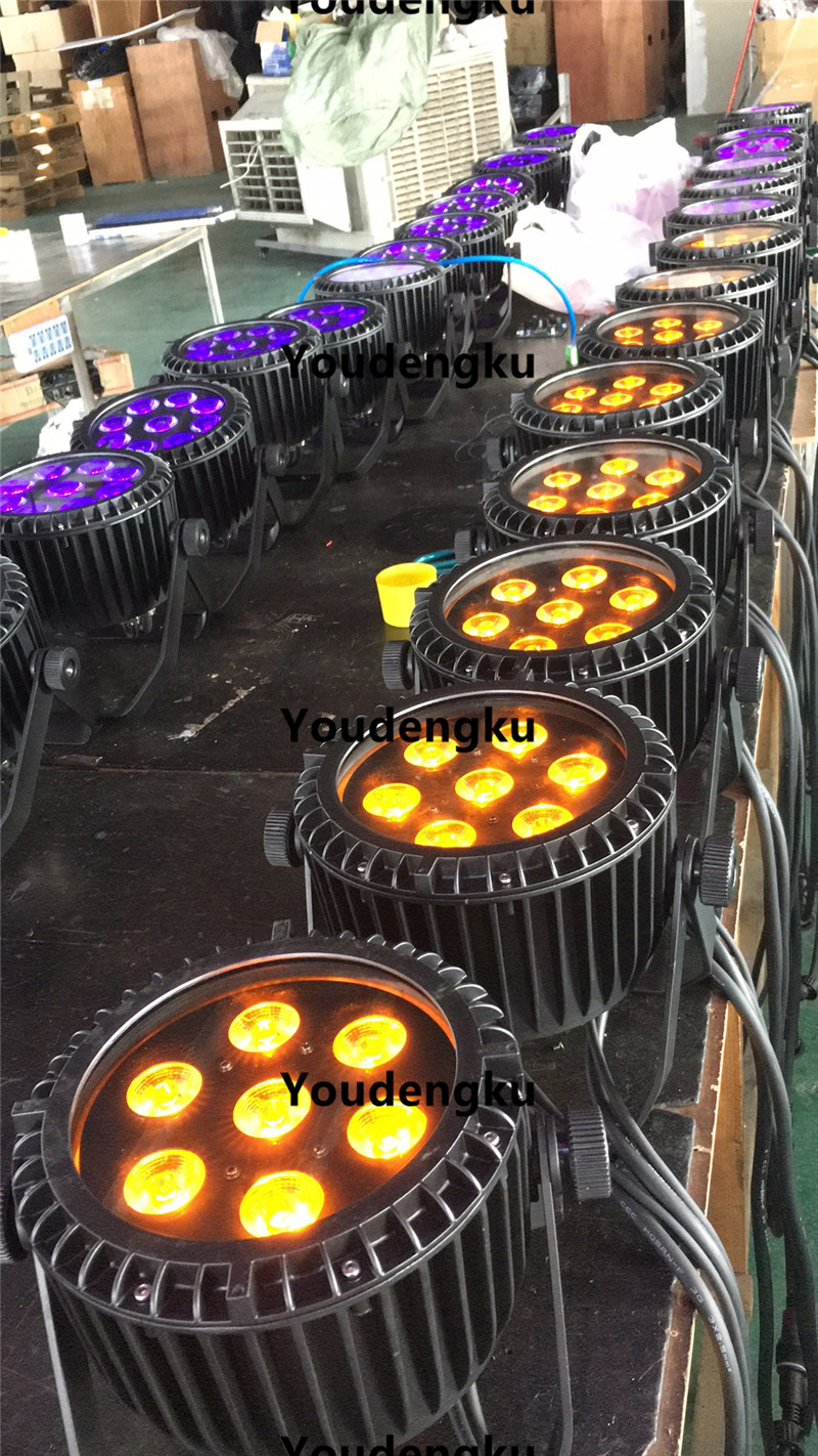 4 waterproof DMX LED par lights with 7x15W RGBWA 5-in-1 spot for outdoor wall washing
