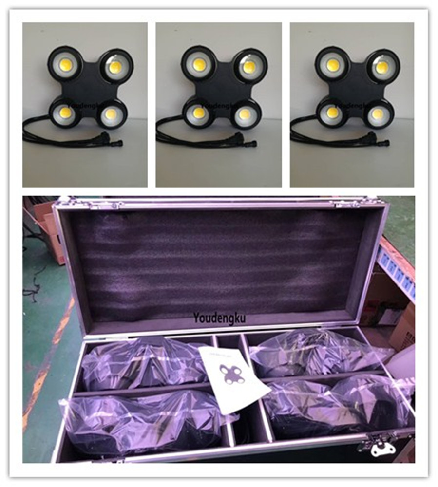 4 waterproof DMX-controlled RGBW COB LED blinder lights with IP65 rating, 100W each