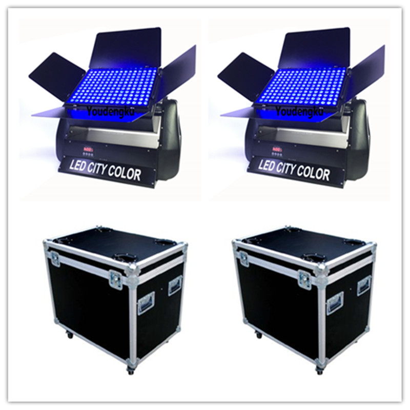 4 waterproof flightcase projector uplights with 180x3W 3in1 DMX RGB LED wall washers, IP65 rated, 180pcs city color lights
