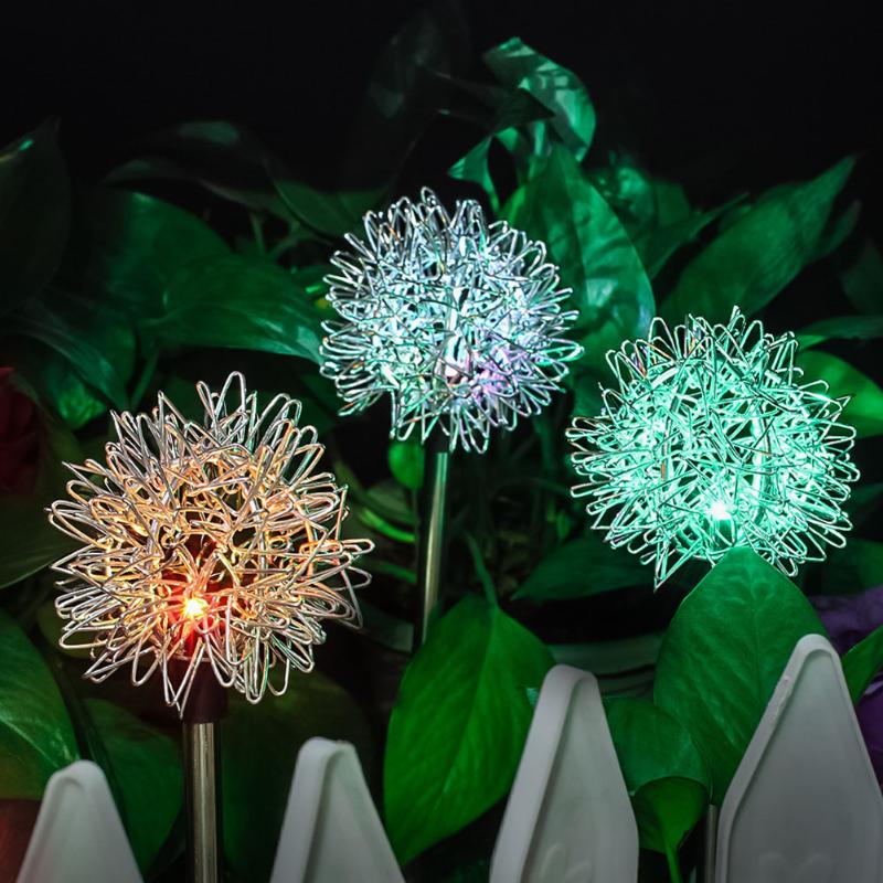 4 waterproof LED solar garden lights shaped like dandelion flowers for outdoor pathway decoration