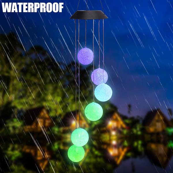 40maH solar-powered smart light control wave ball wind chime style corridor pendant lamp with colorful beads and black solar panel on discount