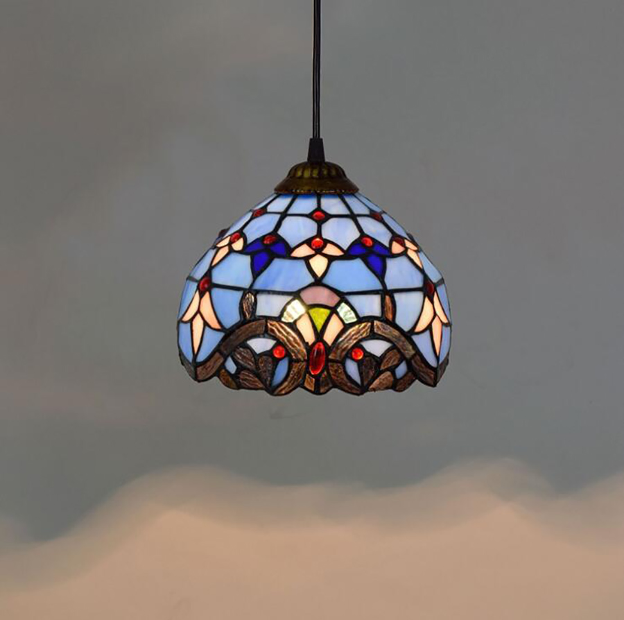 40W Blue Stained Glass European Retro Chandelier for Kids' Rooms, Living Spaces, and Kitchens with Free Shipping TF003
