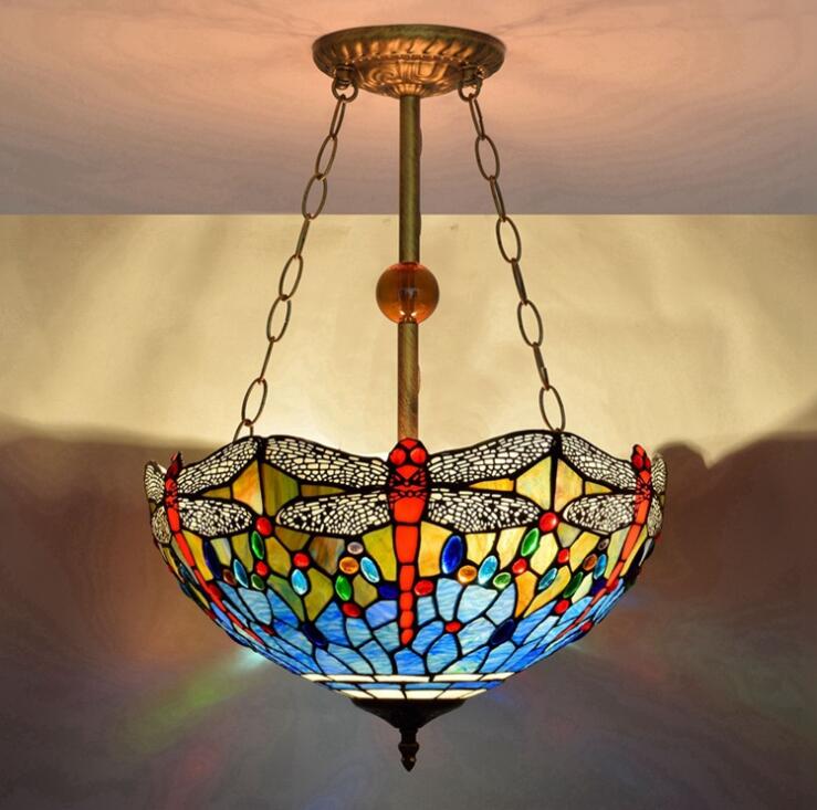 40W Stained Glass Chandelier with Insect Design in White European Vintage Style for Kids' Rooms, Living Spaces, Bedrooms, and Kitchens - Fairy Light TF005