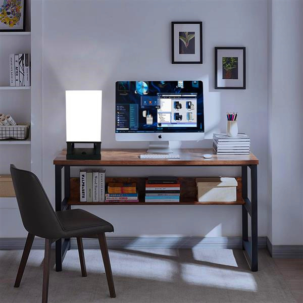 40W Table Lamp with Dual USB Ports, Black Four-Leg Base, Warm Light, AC Powered, No Bulb Included