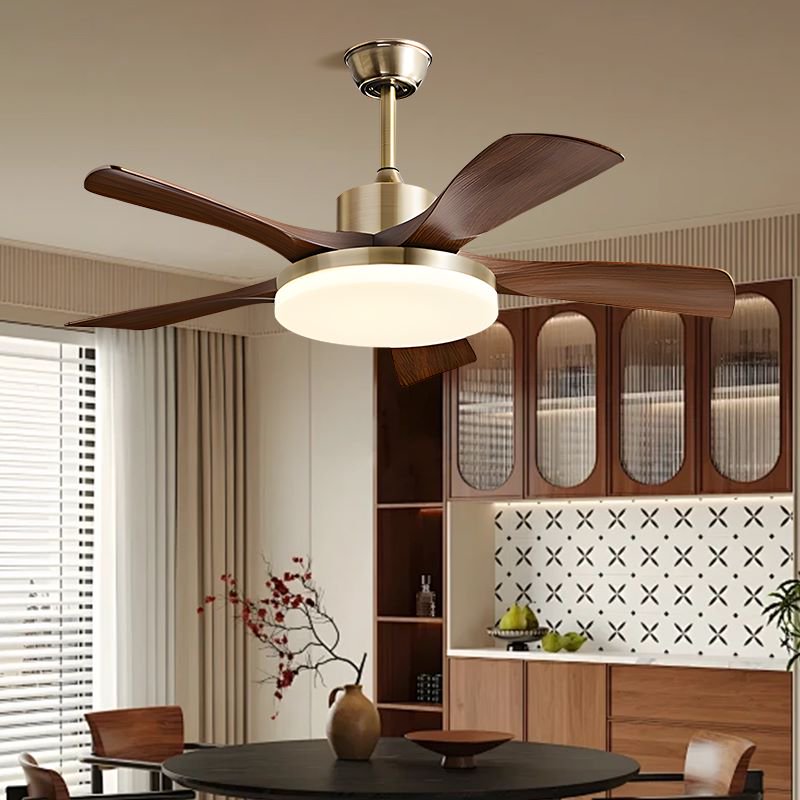 46-inch retro ceiling fan with light, featuring 6 wooden blades, ideal for dining and living rooms