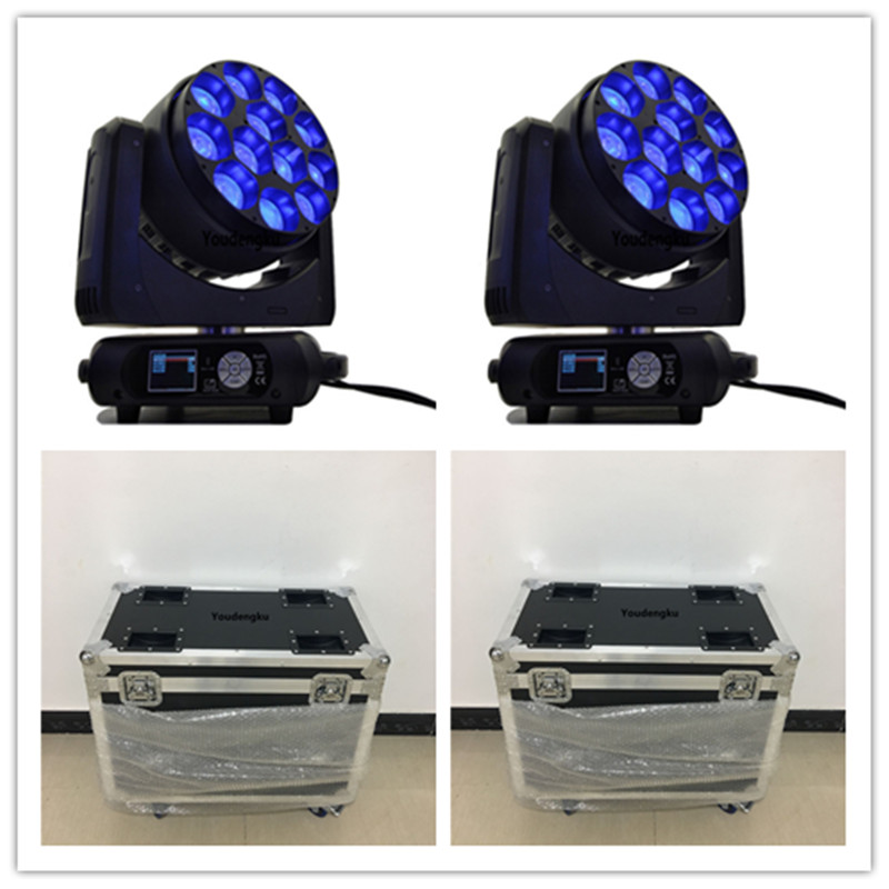 4-in-1 LED stage light with 12x40W RGBW beams, 4pc zoom wash moving heads, flight case included