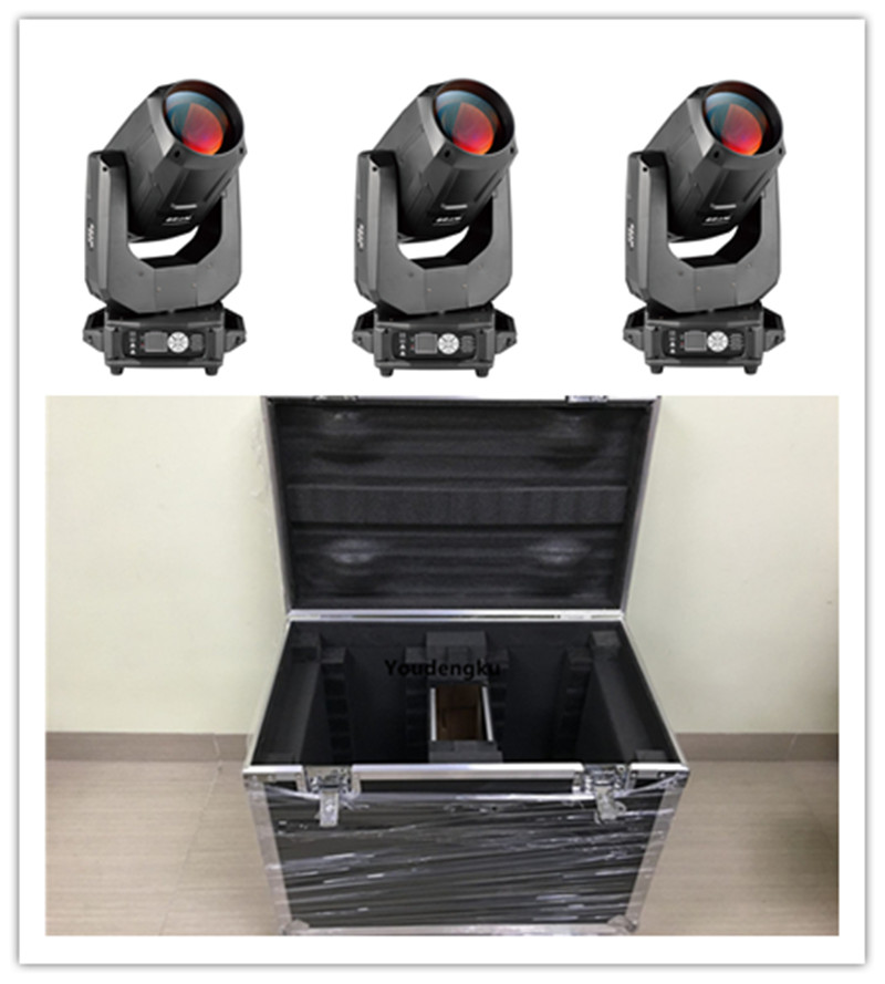 4pcs 260W Hot King beam moving head lights with flight case, featuring spot and wash functions for stage lighting