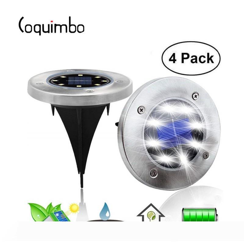 4pcs Solar Lawn Lamp Stainless Steel Ground Disk Lights Outdoor 8 LEDs Garden Pathway Underground Solar In-Ground Lights