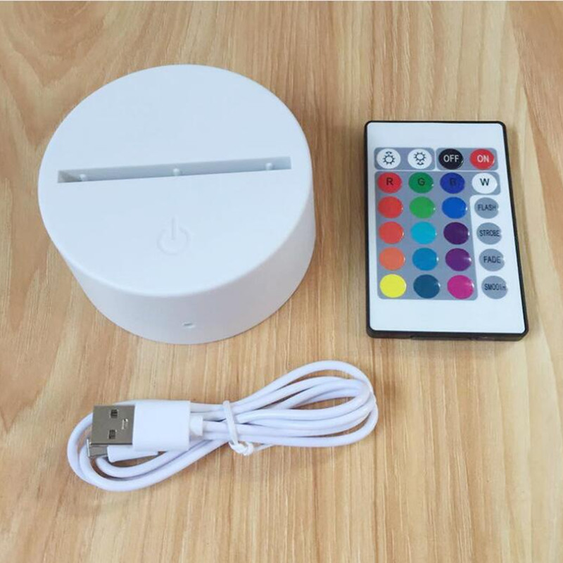 4-piece 3D LED lamp stands with acrylic bases, 7-color adjustable remote control night lights including USB cable accessories