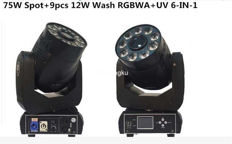 4-piece LED DMX Christmas lights with 9x12W RGBWA UV moving head wash and 75W LED gobo moving head spot