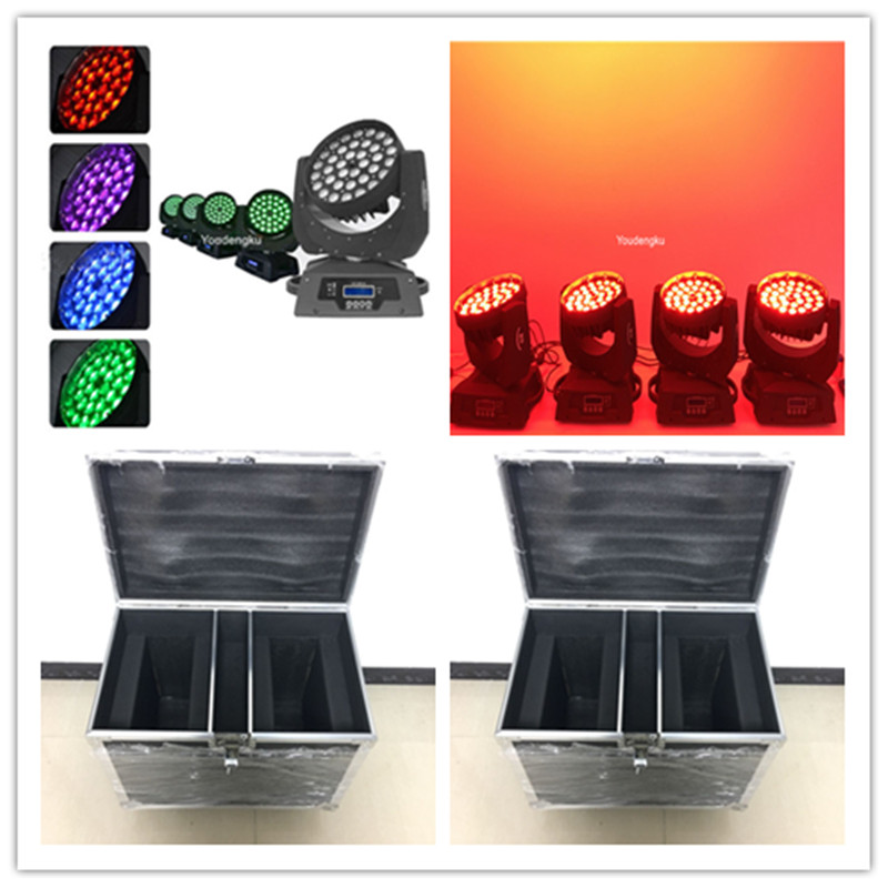4-piece set of flightcase LED disco lamps with RGBW moving head wash, 36x10W zoomable moving head wash lights