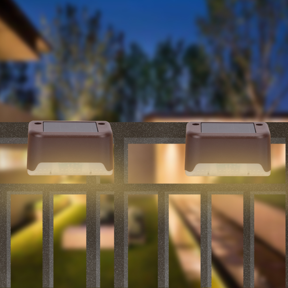 4X Brown Solar LED outdoor lights with 200mAh battery, IP65 waterproof, smart control, 1.2V 0.2W warm white fence lighting
