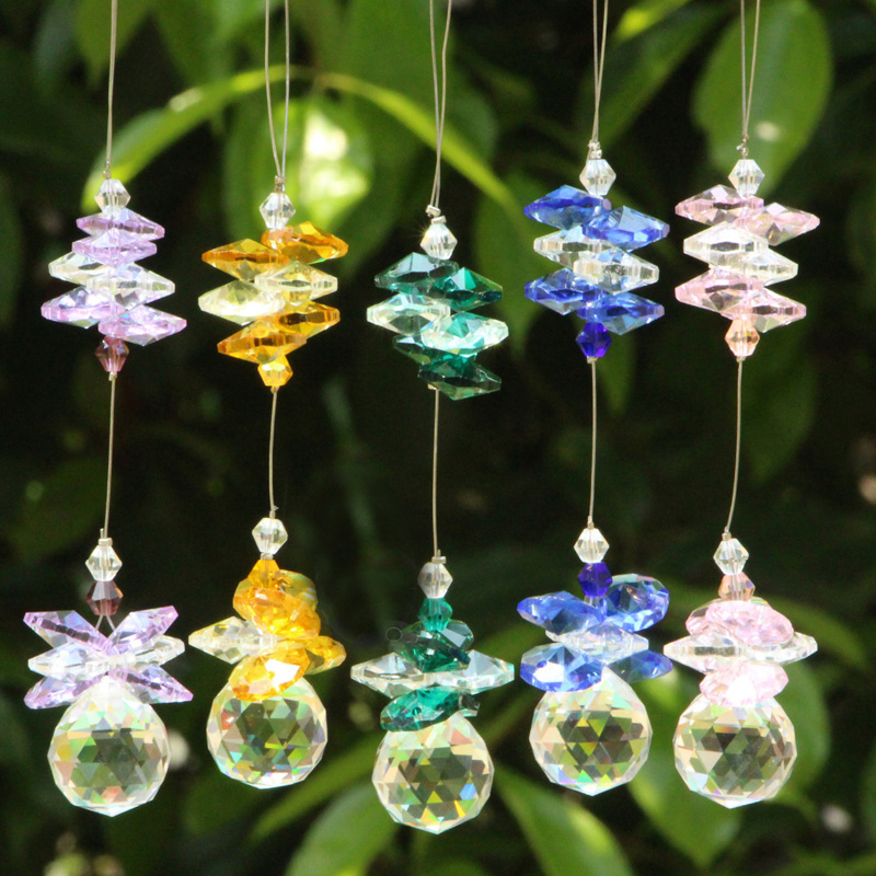 5 colorful glass prism suncatchers for chandelier decor, 30mm Feng Shui ornaments