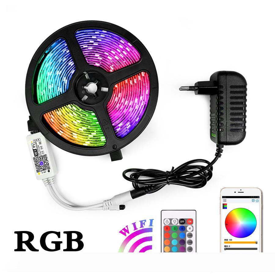 5M 10M 15M waterproof flexible LED ribbon lights with 5050 RGB bulbs, plug and controller included