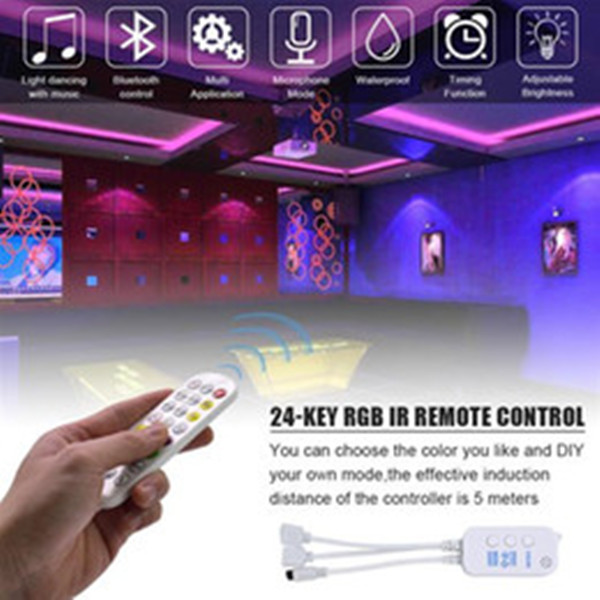5M latest LED strip lights with 150 SMD5050 RGB LEDs, waterproof, includes Bluetooth and 24-key remote control