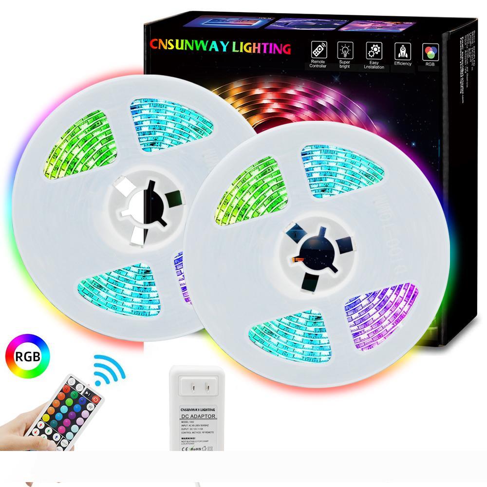 5m RGB LED strip with 5050 SMD 150 LEDs, includes 44-key RF remote, Bluetooth app control, and 12V 3A power supply, free shipping