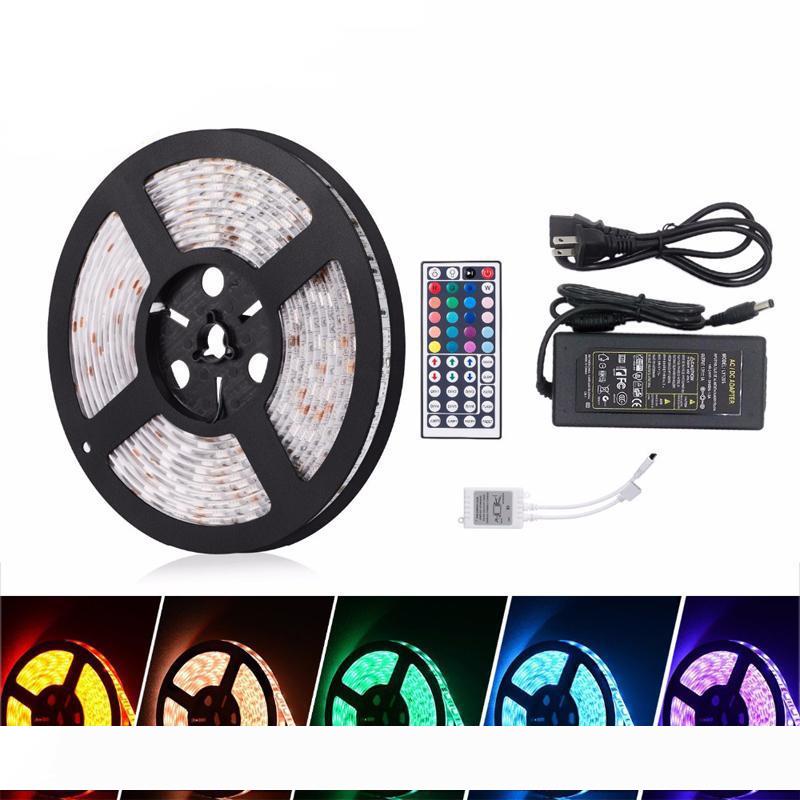 5M SMD5050 RGB LED strip with 300 LEDs per meter, 12V DC waterproof, includes 44-key RGB controller and 60W 12V 5A power adapter