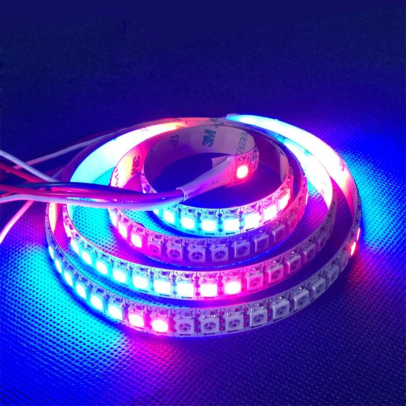 5M WS2812B 144LEDs/m waterproof IP67 individually addressable RGB LED strip with white PCB and protective tube, operating at 5V DC