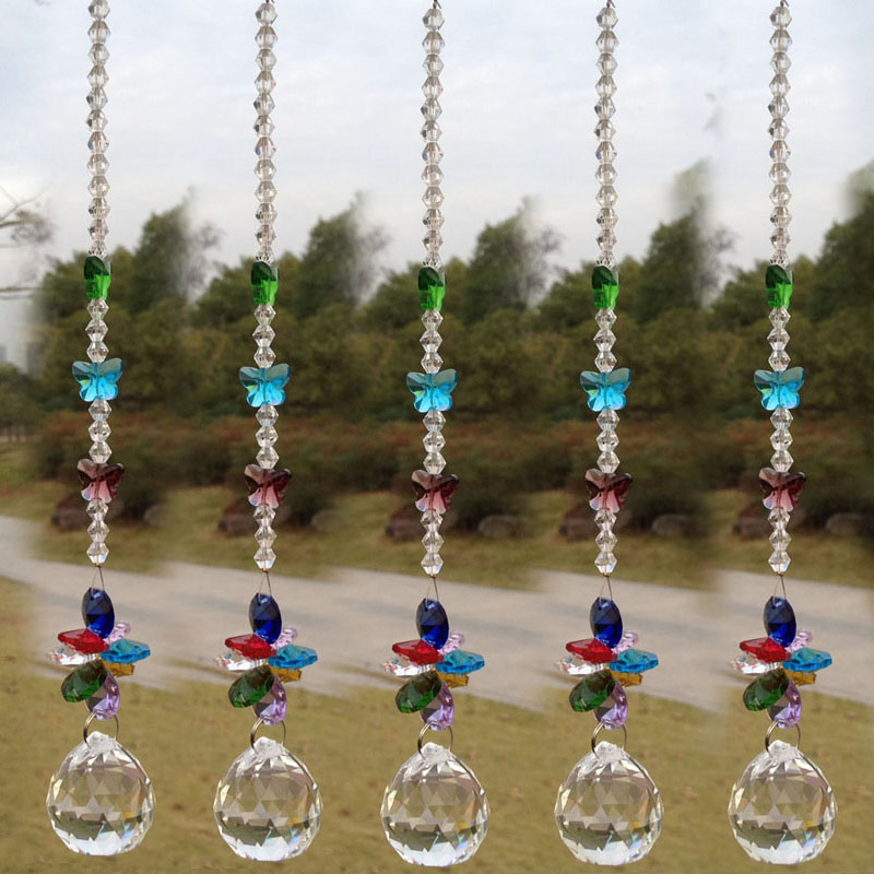 5PCS Butterfly Clear Crystal Suncatcher 40mm Ball Pendant Crystal Lighting Parts Prisms Hanging Pendant Rainbow Maker Home Decoration